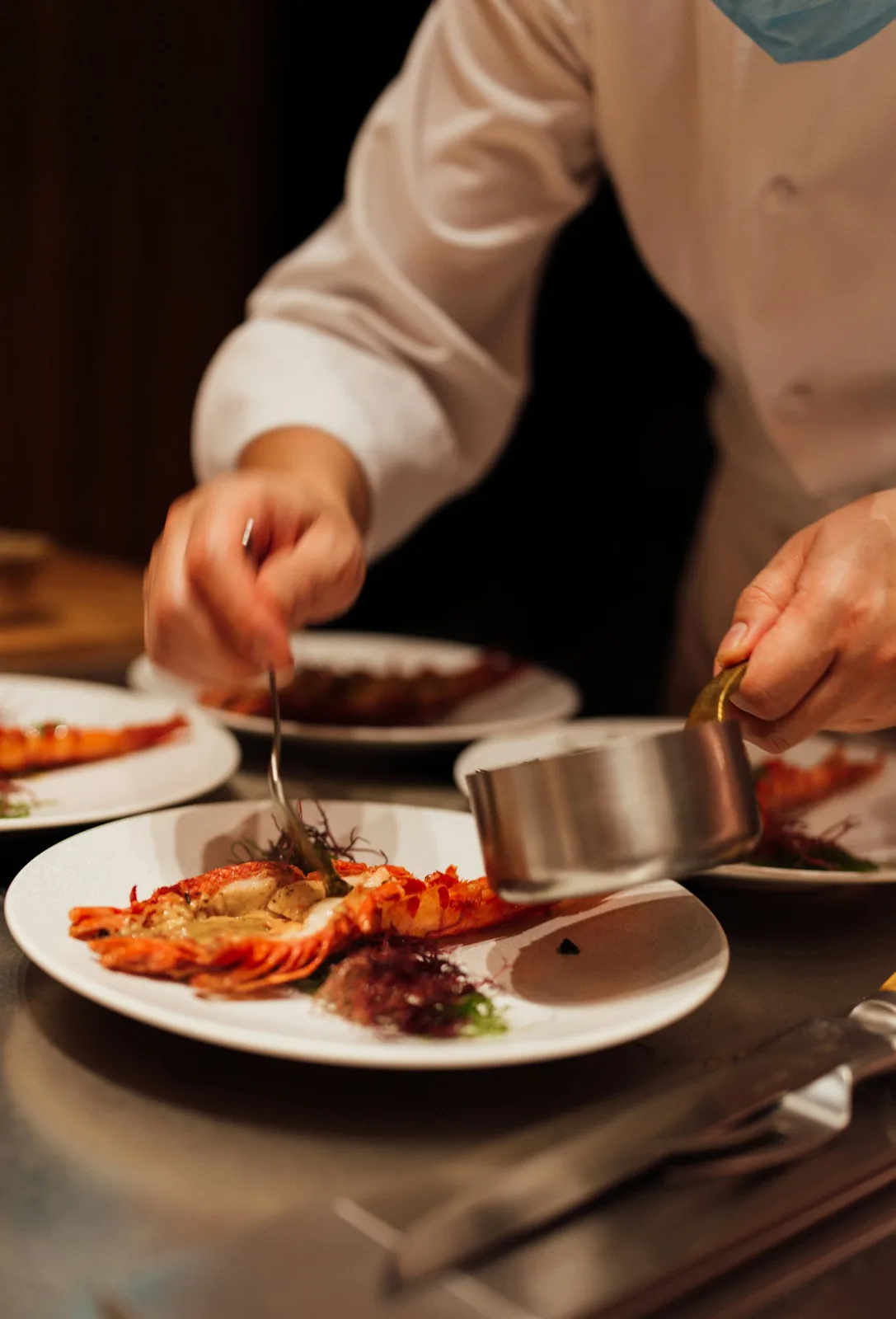 Chef plating a refined dish