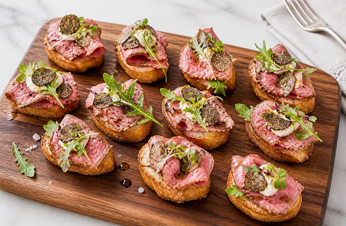 Bruschetta with Roast Beef & Truffle Oil
